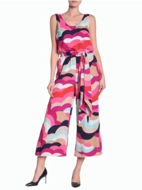 Trina Turk Dizzy Multicolor Clouds Wide Leg Sleeveless Abstract Print Jumpsuit